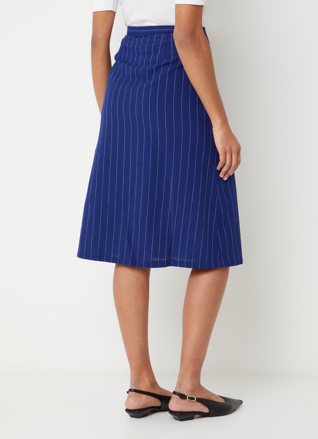 Sessùn Ola mid waist rok met streepprint - achterkant royalblauw