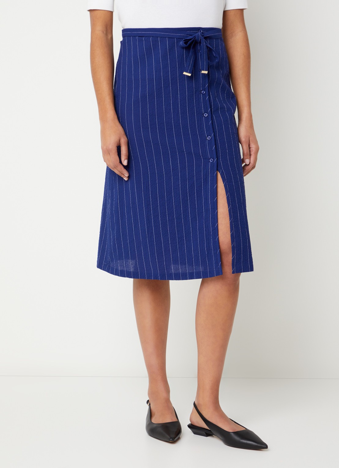 Sessùn Ola mid waist rok met streepprint - detail 4 royalblauw