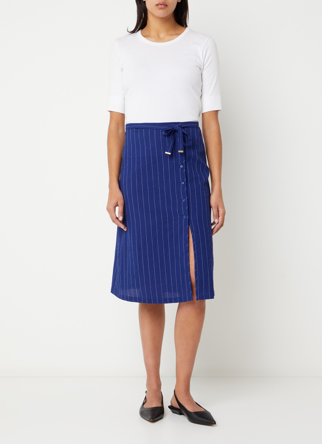 Sessùn Ola mid waist rok met streepprint - voorkant 3 royalblauw