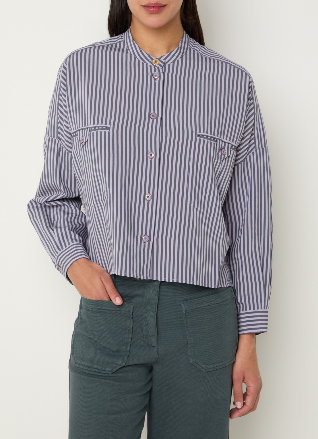 Sessùn Orregio blouse met steepprint en borstzakken - detail 4 lila