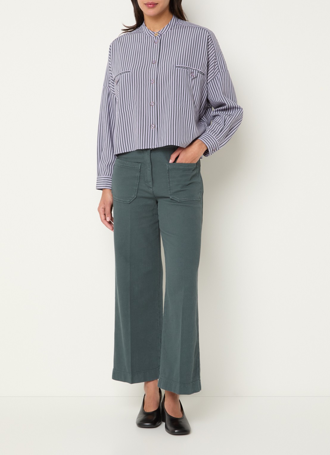 Sessùn Orregio blouse met steepprint en borstzakken - voorkant 2 lila