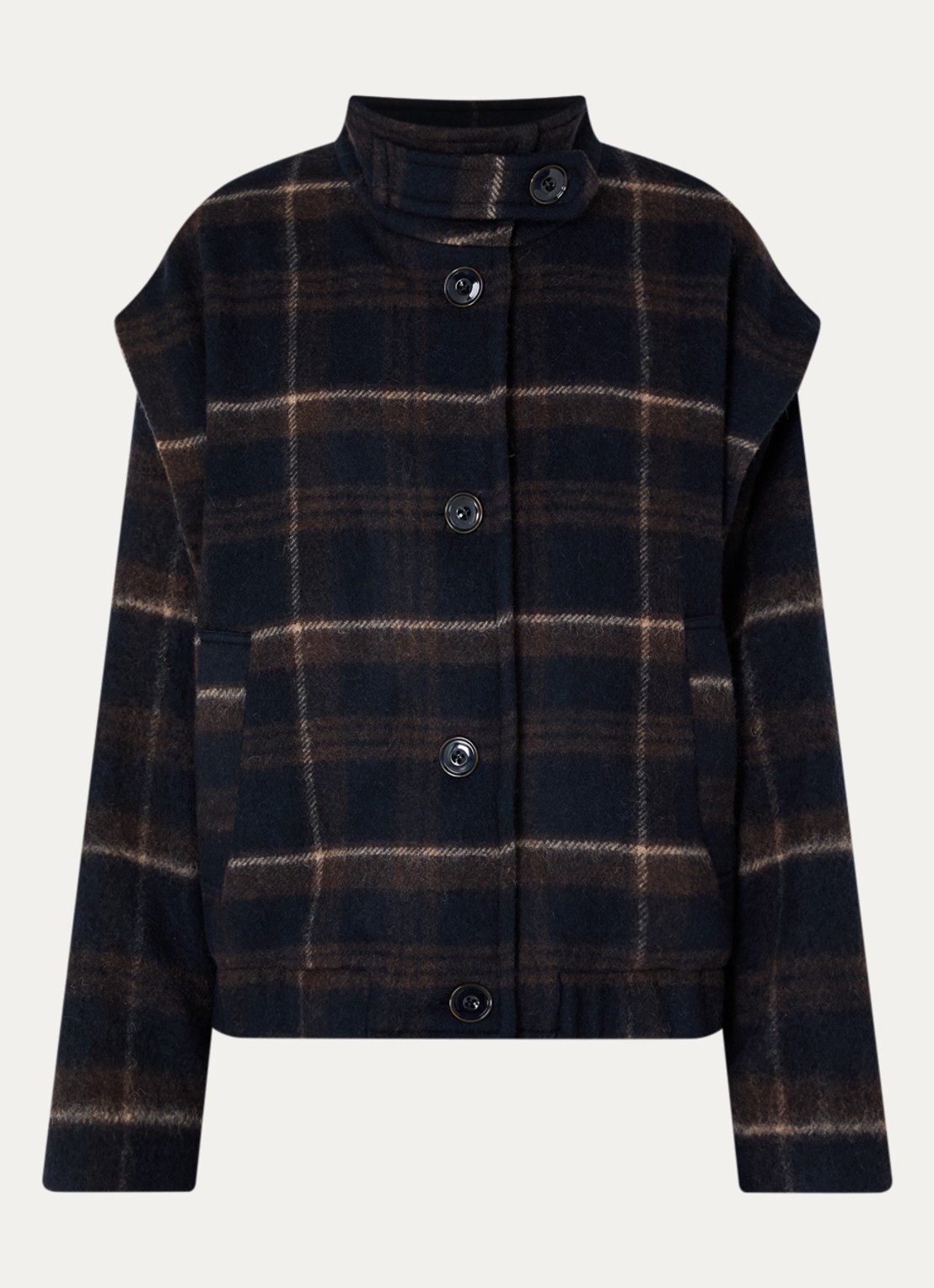 Sessùn Paolina jack in wolblend met ruitdessin - voorkant 3 donkerblauw