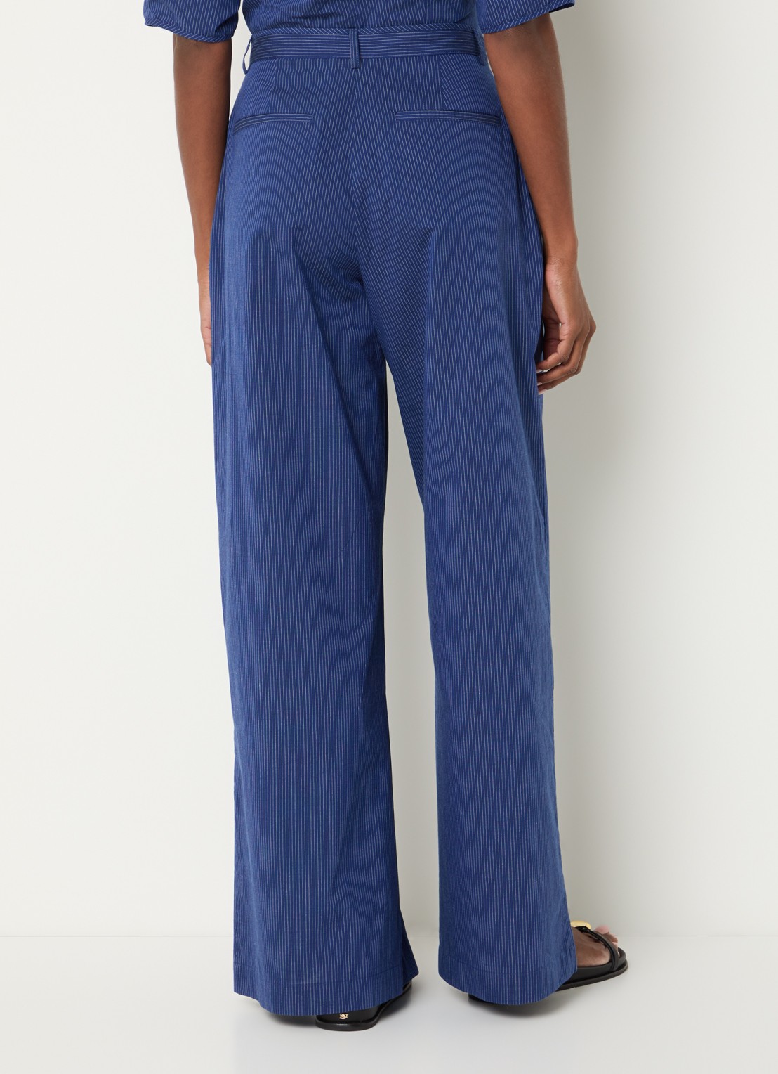 Sessùn Provencia high waist straight fit pantalon met streepprint - achterkant 2 donkerblauw