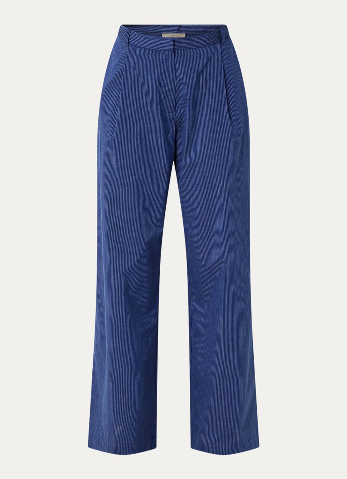 Sessùn Provencia high waist straight fit pantalon met streepprint - voorkant 3 donkerblauw