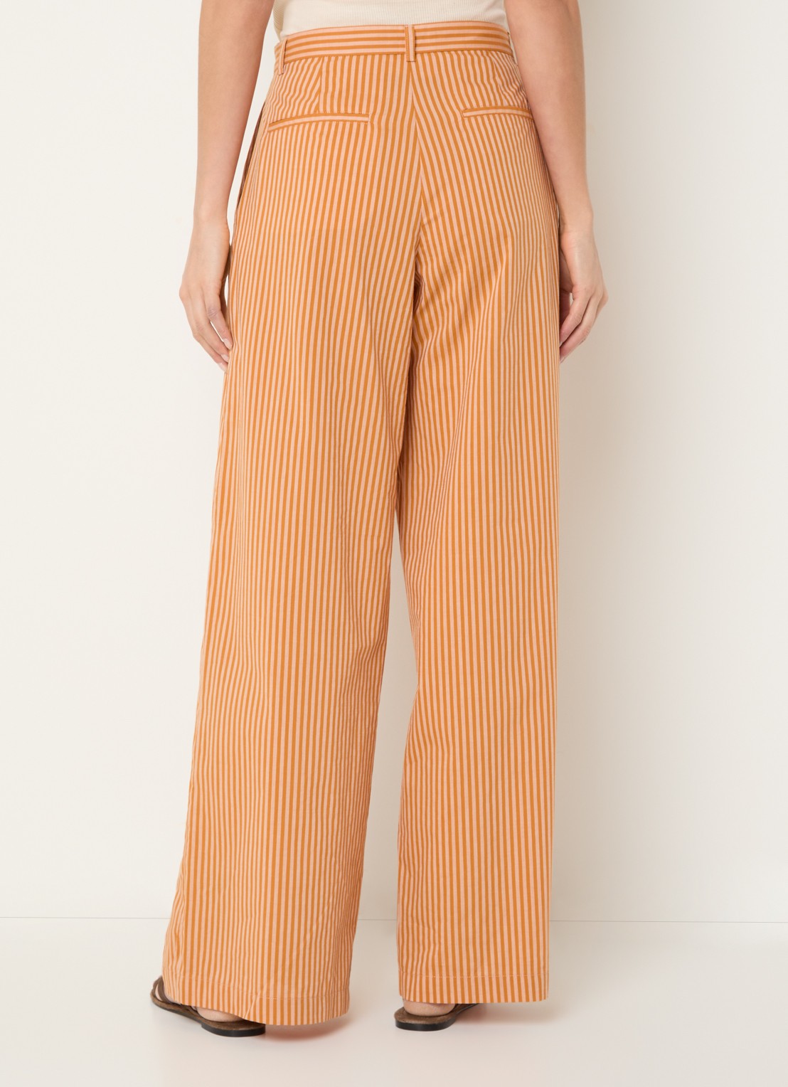Sessùn Provencia high waist wide fit broek met streepprint - achterkant oranje