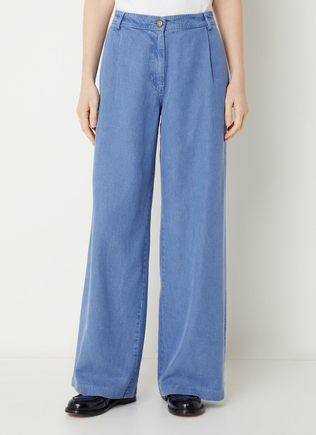 Sessùn Provenco high waist wide fit broek van chambray - detail 4 indigo