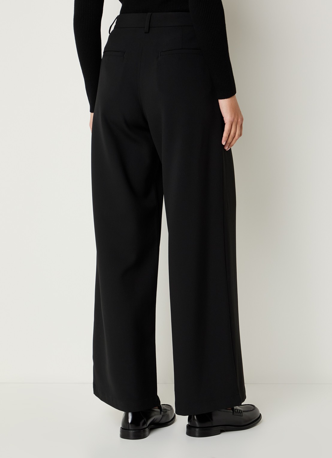 Sessùn Provenco high waist wide fit pantalon met plooien - achterkant 2 zwart