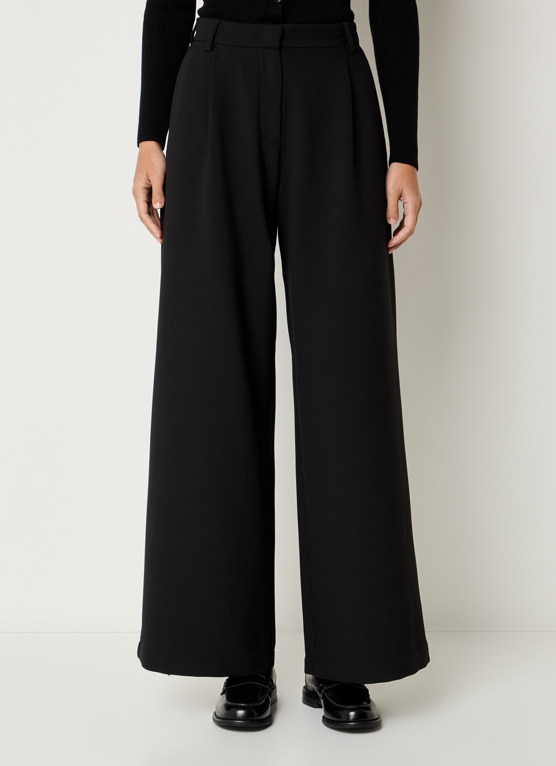 Sessùn Provenco high waist wide fit pantalon met plooien - detail zwart