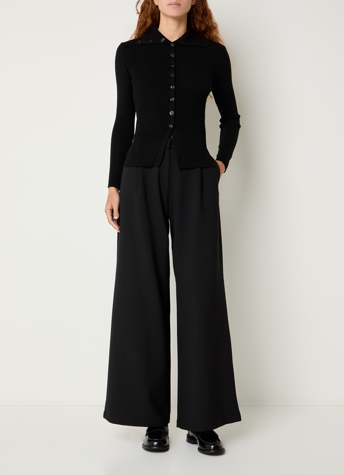 Sessùn Provenco high waist wide fit pantalon met plooien - voorkant 4 zwart