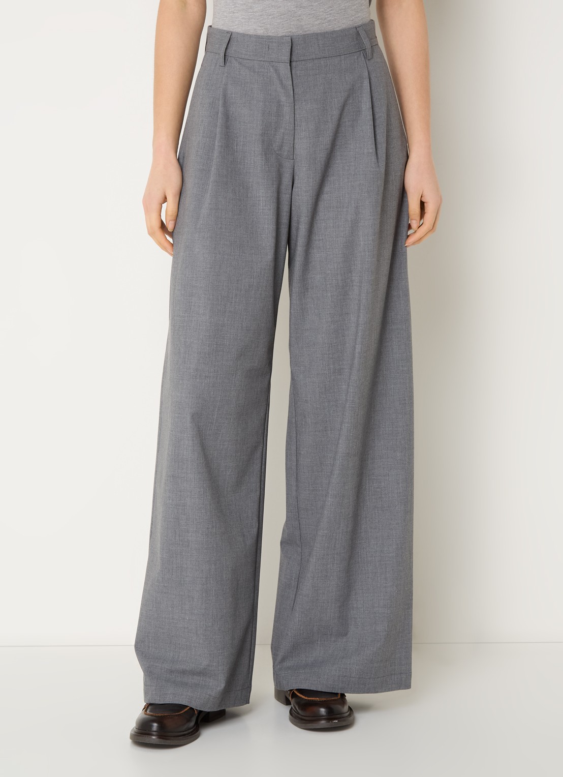 Sessùn Provenco high waist wide fit pantalon met steekzakken - detail grijsmele
