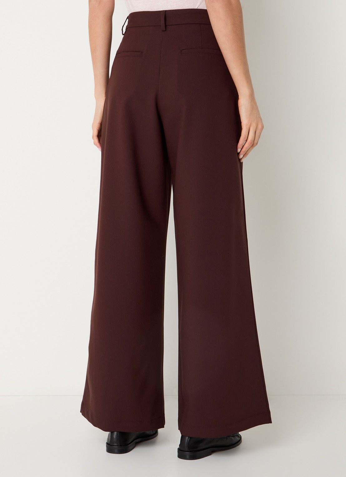 Sessùn Provenco high waist wide fit pantalon met steekzakken - achterkant 4 donkerbruin