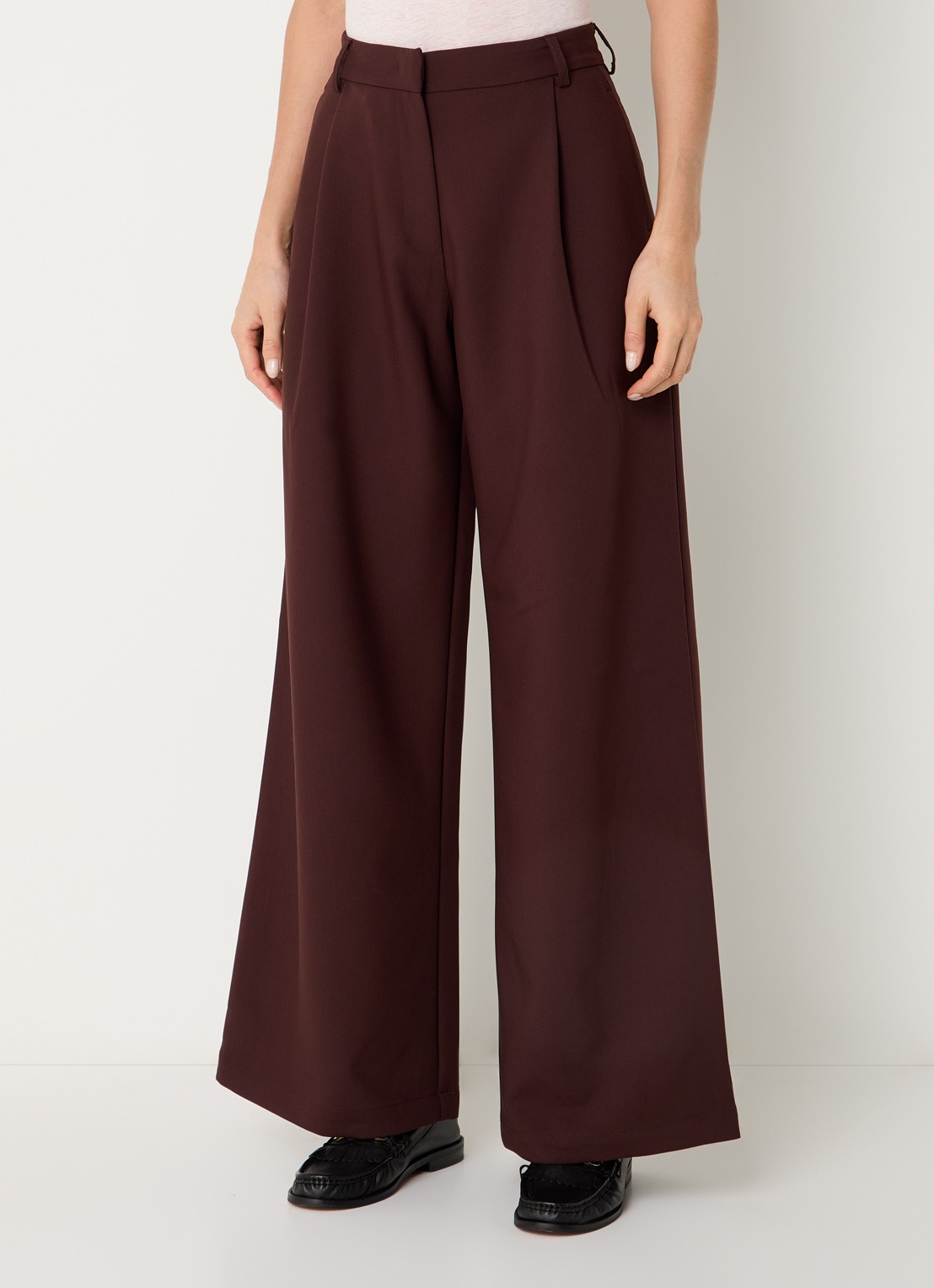 Sessùn Provenco high waist wide fit pantalon met steekzakken - detail donkerbruin