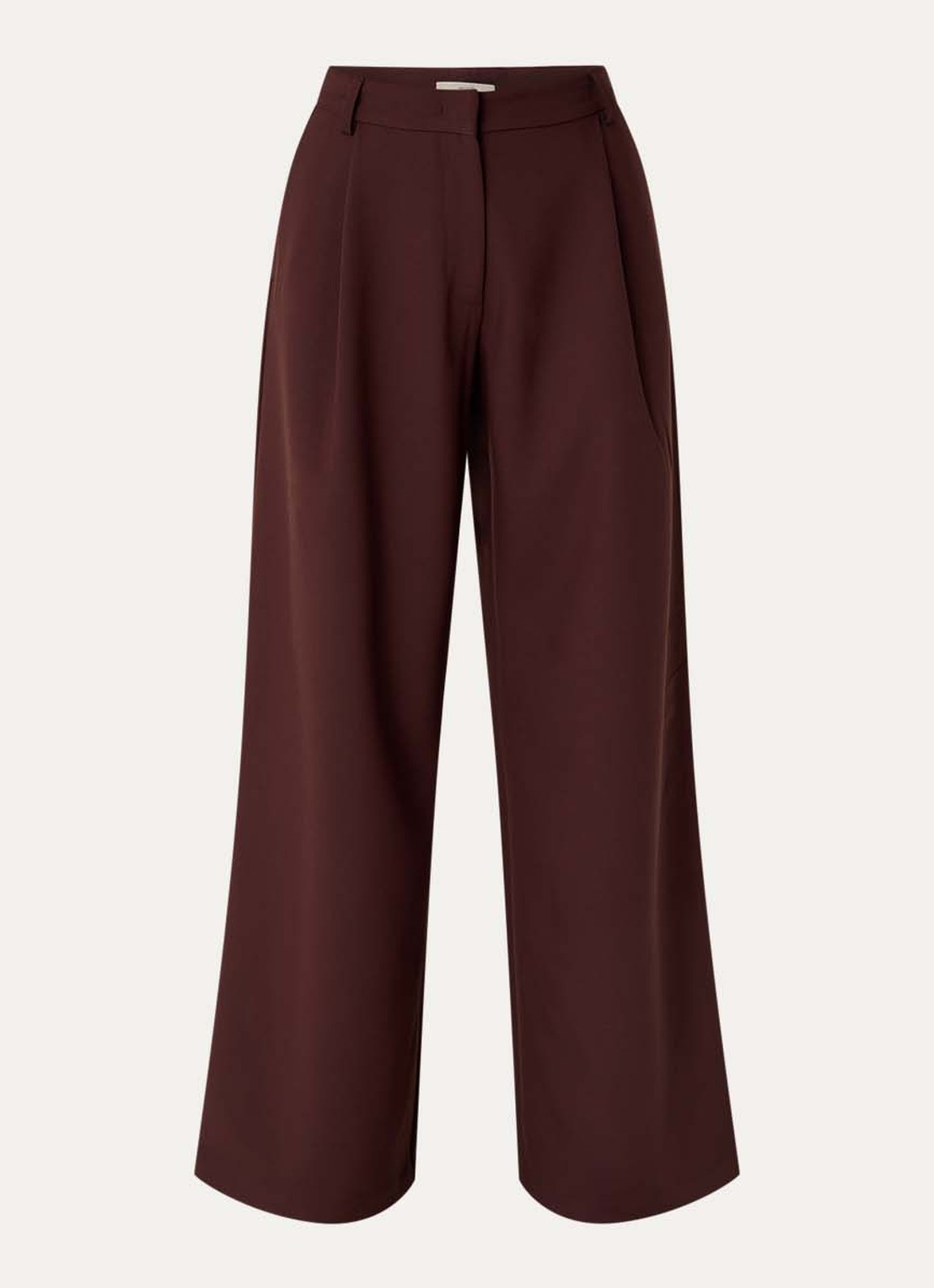 Sessùn Provenco high waist wide fit pantalon met steekzakken - voorkant 2 donkerbruin