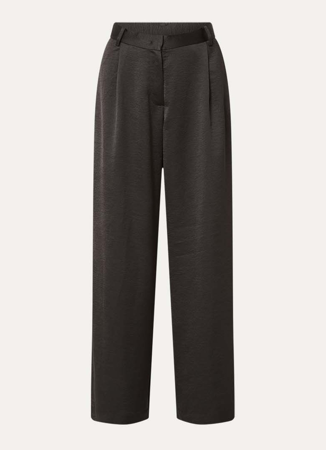 Sessùn Provenco high waist wide leg pantalon met glanzende finish  - voorkant 3 donkerbruin