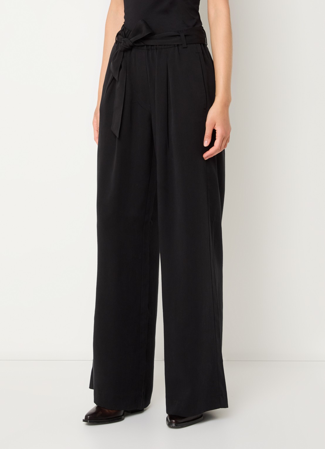 Sessùn Rim high waist wide fit pantalon  met strikceintuur - detail 2 zwart