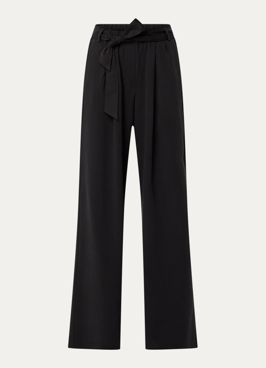 Sessùn Rim high waist wide fit pantalon  met strikceintuur - voorkant 3 zwart