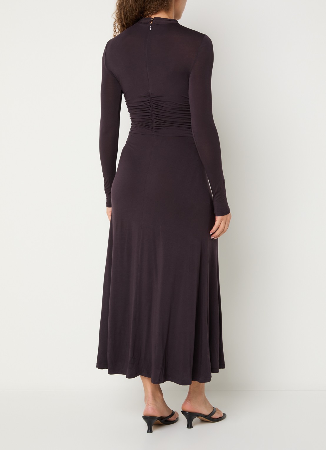 Sessùn Rita midi jurk met plooidetail - achterkant 2 aubergine