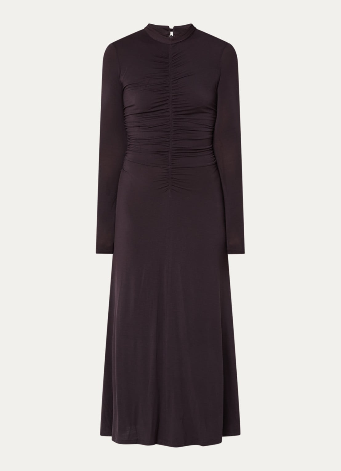 Sessùn Rita midi jurk met plooidetail - voorkant 3 aubergine