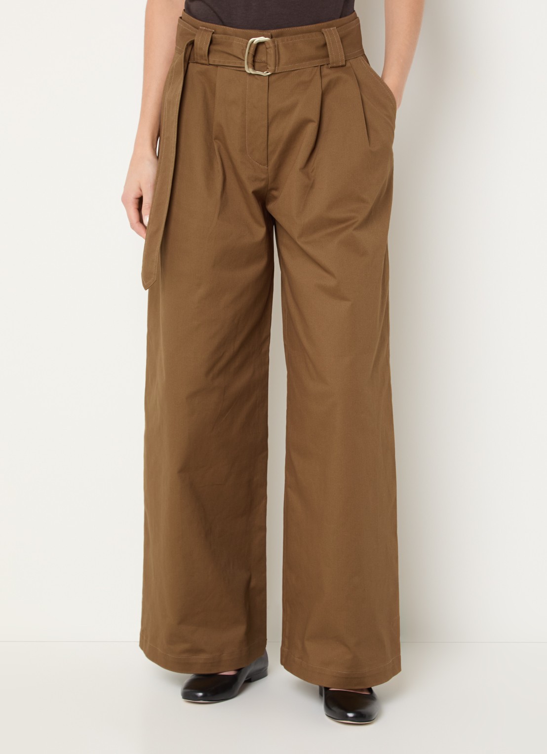 Sessùn Riva high waist wide fit pantalon met ceintuur - detail cognac