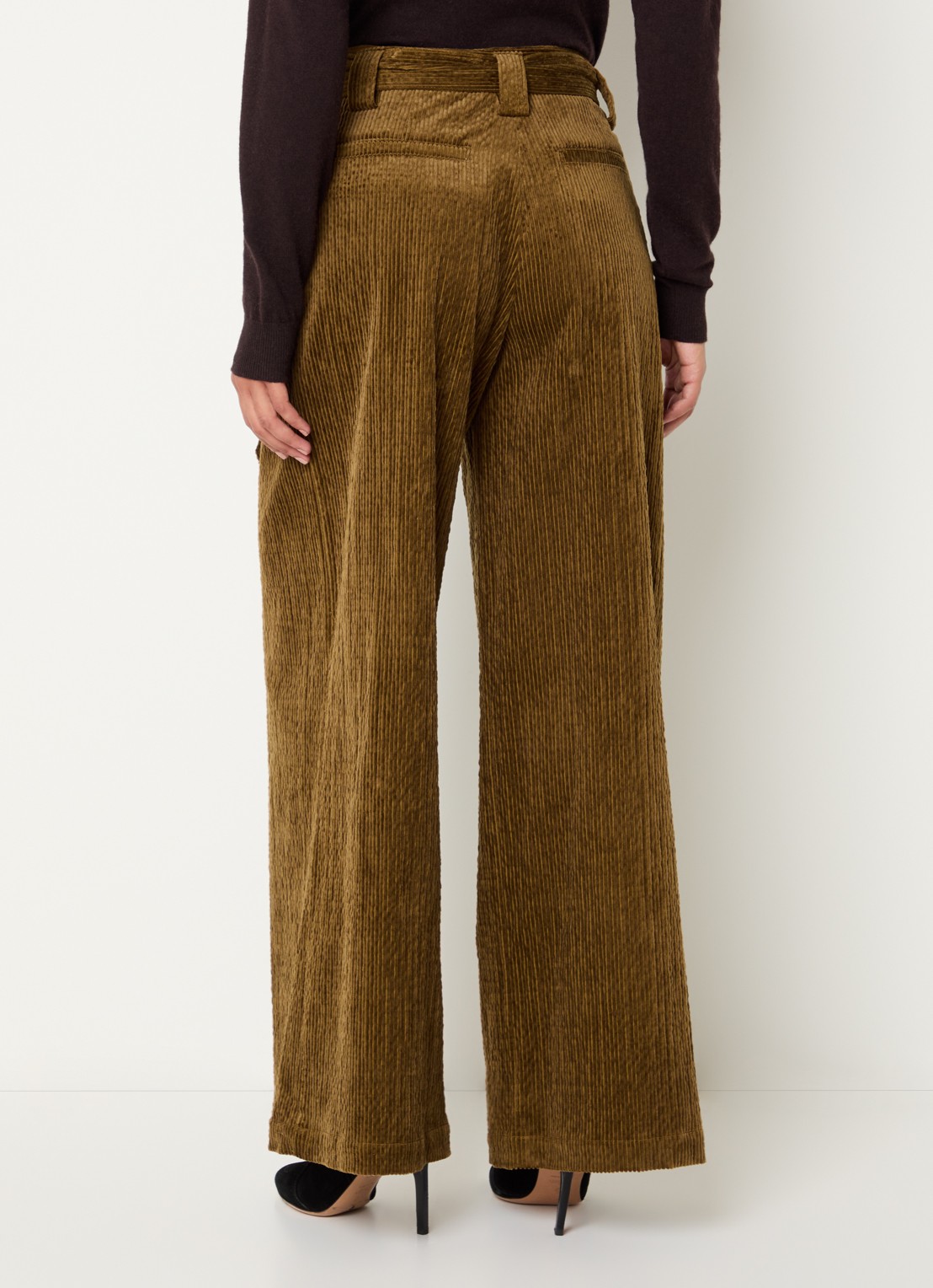 Sessùn Rivel high waist wide fit pantalon van corduroy - achterkant 3 lichtbruin