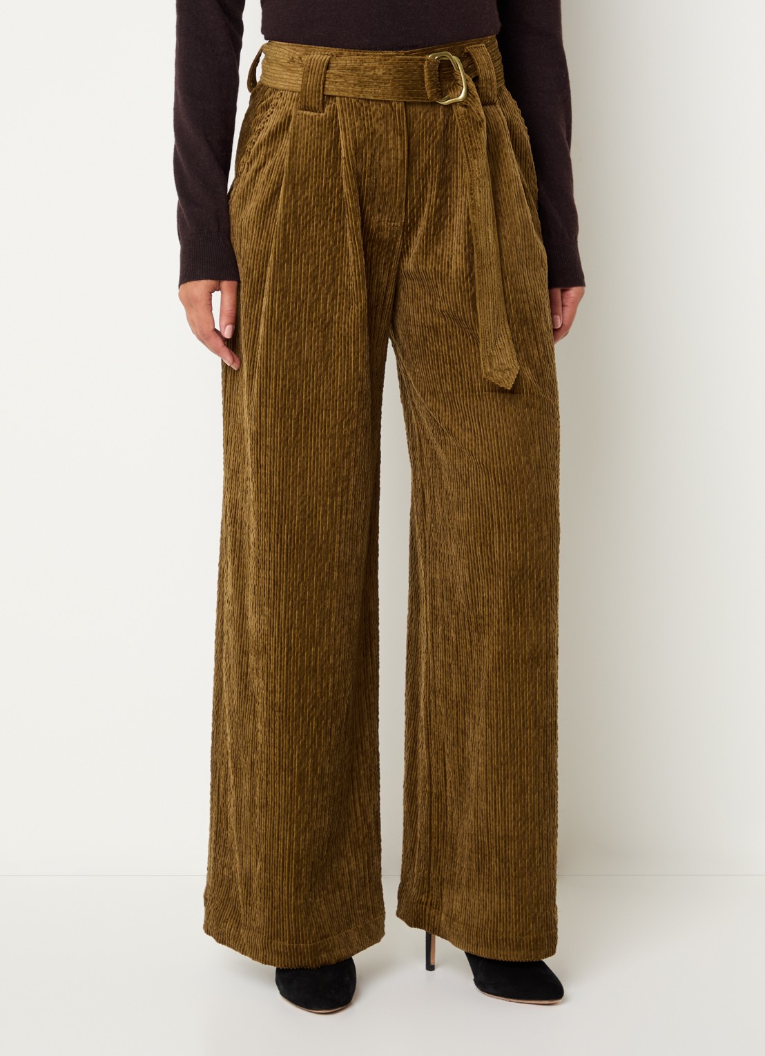 Sessùn Rivel high waist wide fit pantalon van corduroy - detail 4 lichtbruin