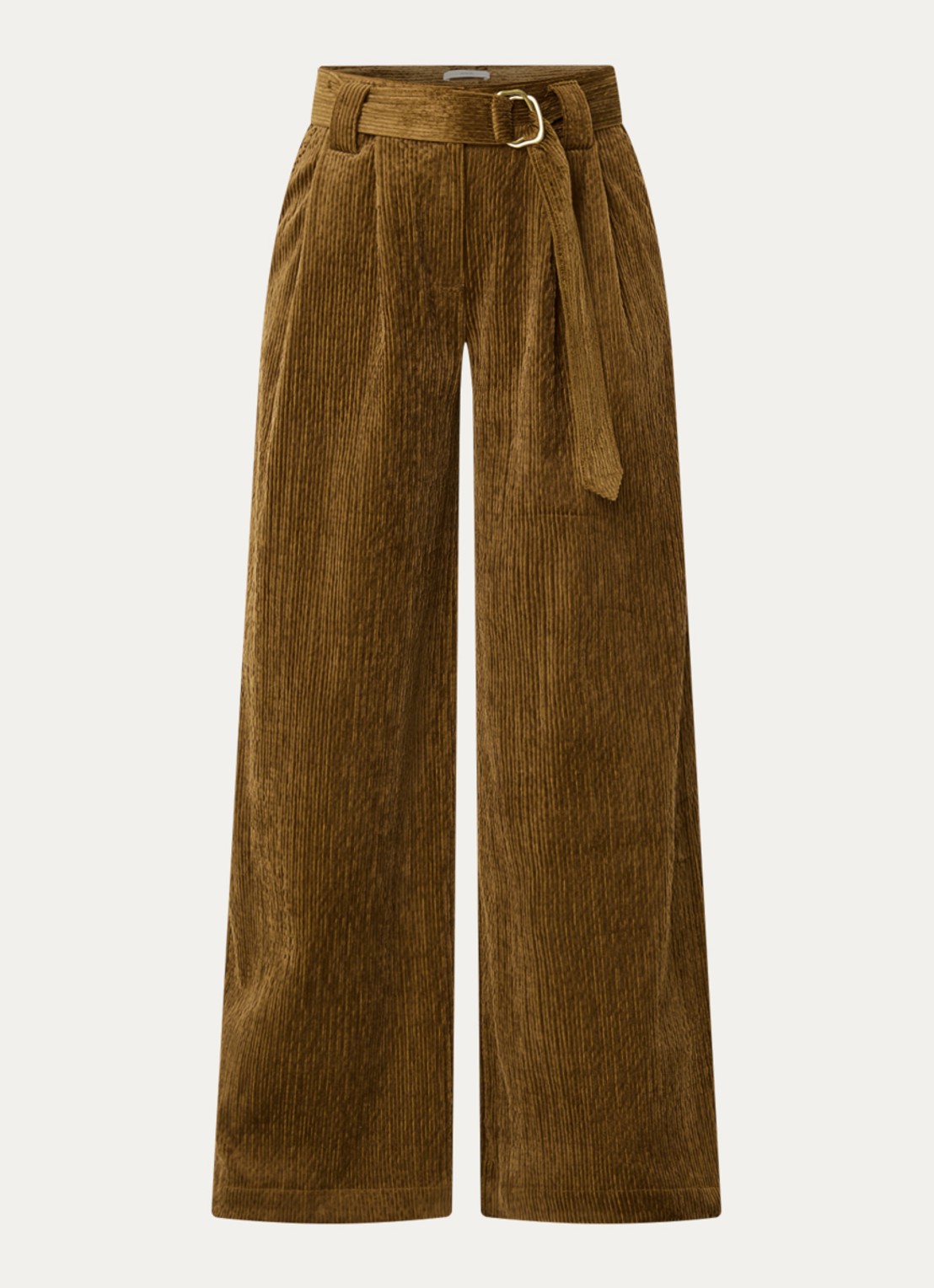Sessùn Rivel high waist wide fit pantalon van corduroy - voorkant lichtbruin