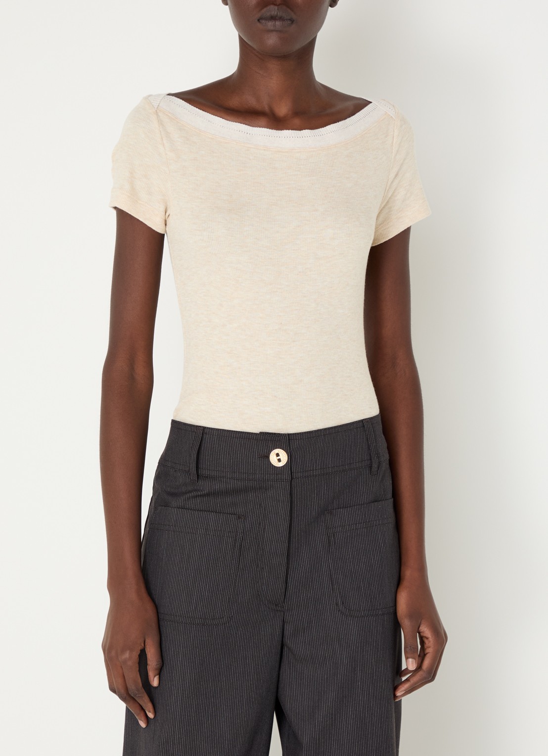 Sessùn Romuald T-shirt in wolblend met boothals - detail 3 beige