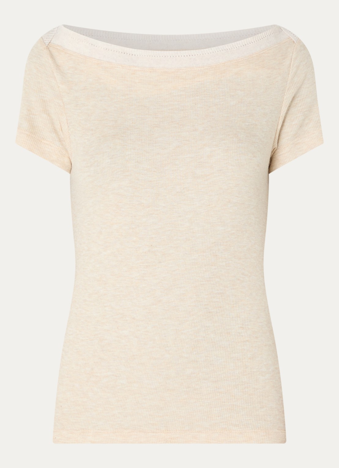 Sessùn Romuald T-shirt in wolblend met boothals - voorkant beige