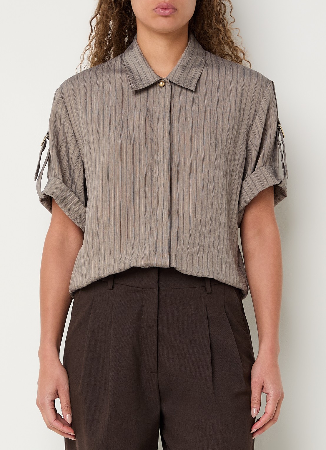 Sessùn Safara blouse met streepprint - detail 3 zand