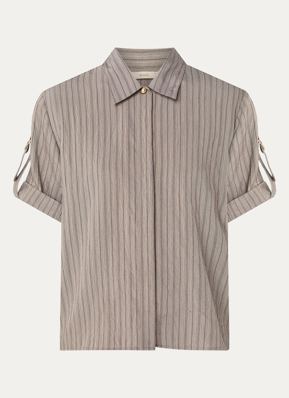 Sessùn Safara blouse met streepprint - voorkant zand