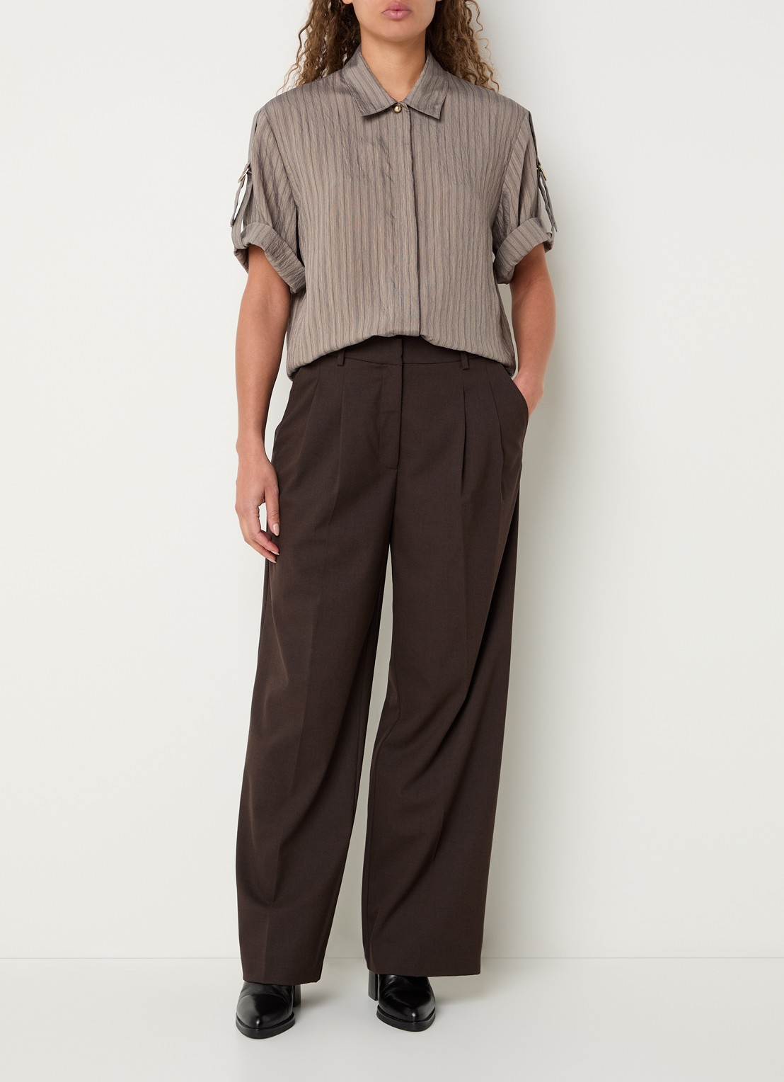 Sessùn Safara blouse met streepprint - voorkant 2 zand