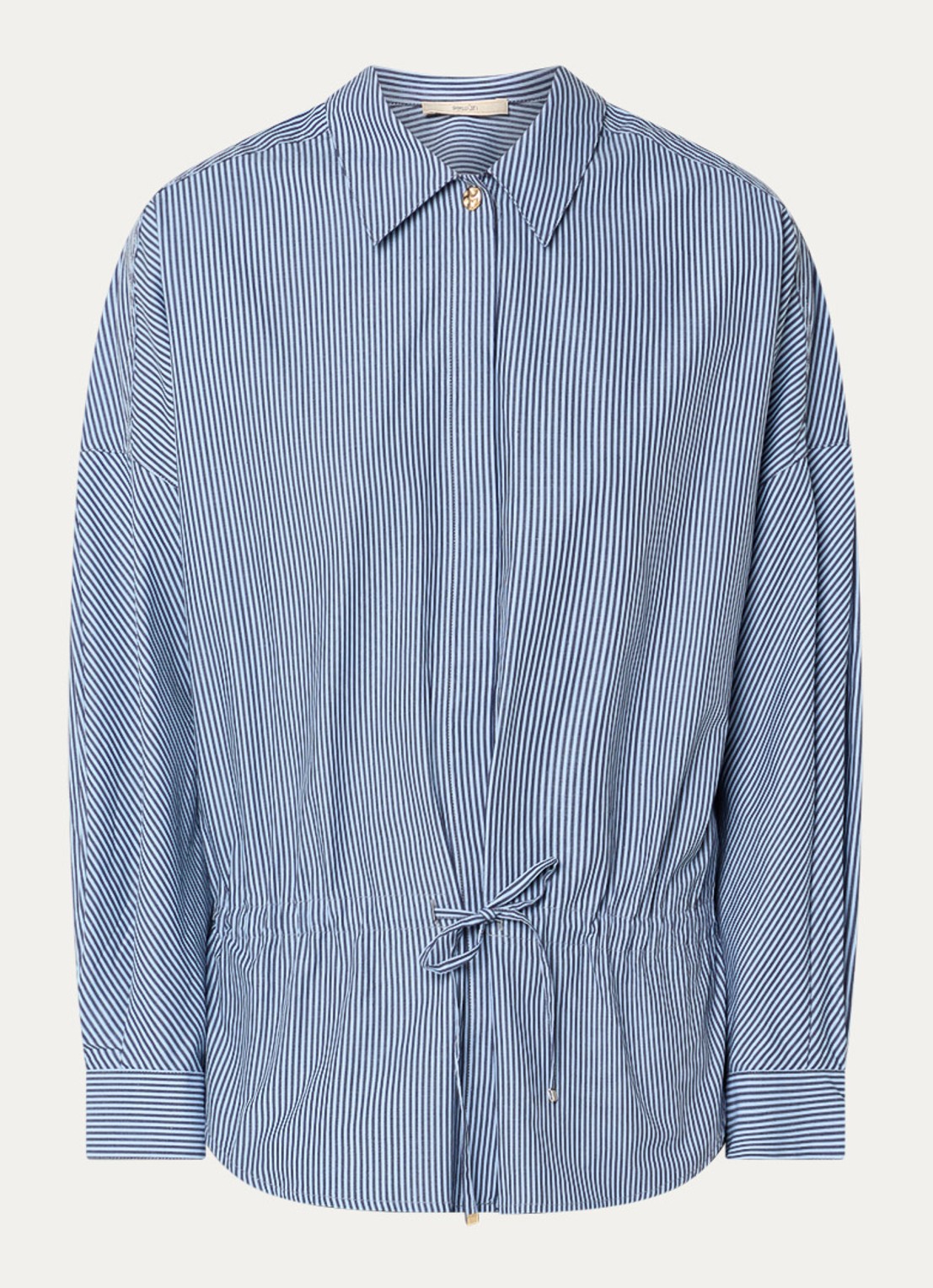 Sessùn Santalin blouse met streepprint en trekkoord - voorkant 3 staalblauw