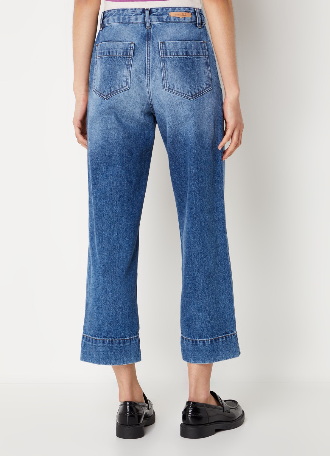 Sessùn Seakey high waist cropped loose fit jeans met medium wassing - achterkant 4 indigo