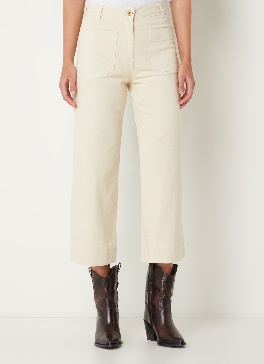 Sessùn Seakey high waist cropped regular fit jeans met opgestikte zakken - detail 4 creme