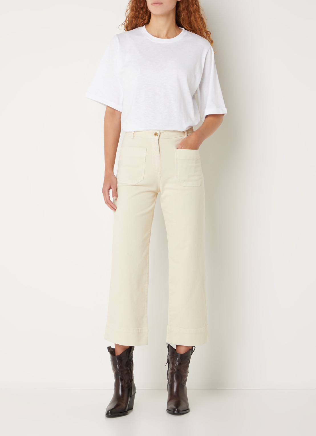 Sessùn Seakey high waist cropped regular fit jeans met opgestikte zakken - voorkant 3 creme