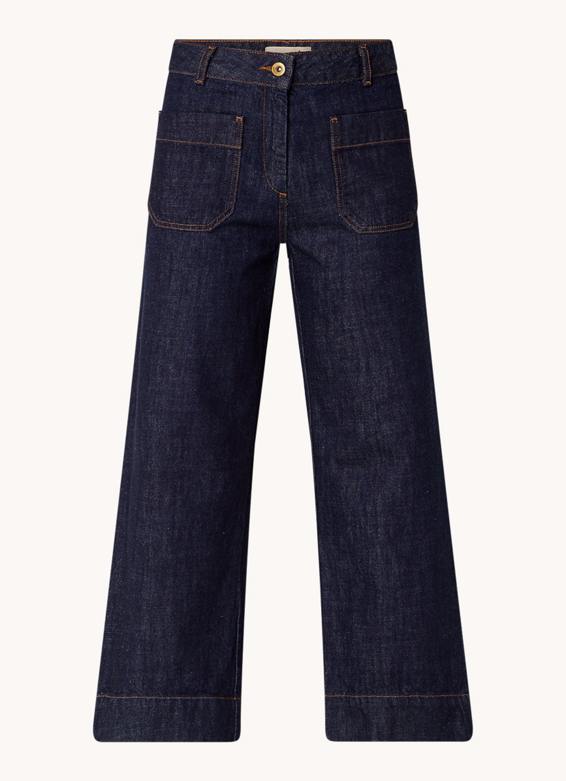 Sessùn Seakey high waist cropped regular fit jeans met opgestikte zakken - voorkant 3 indigo