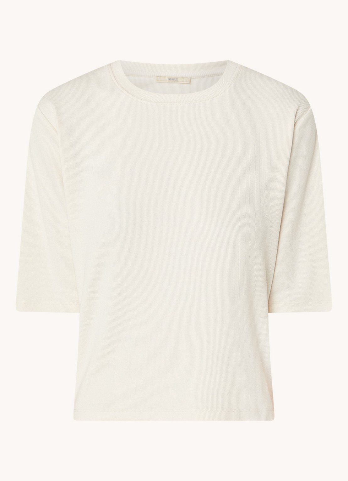 Sessùn Serge T-shirt met ribstructuur - voorkant beige