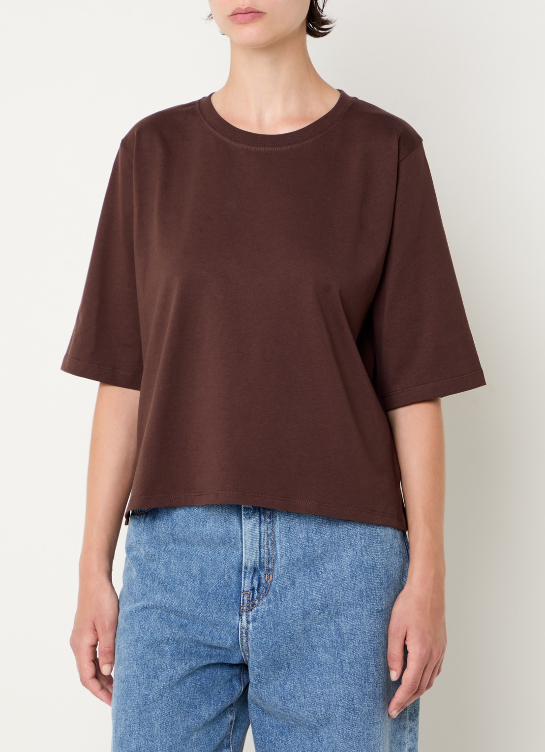 Sessùn Serge T-shirt met ronde hals - detail 4 bruin