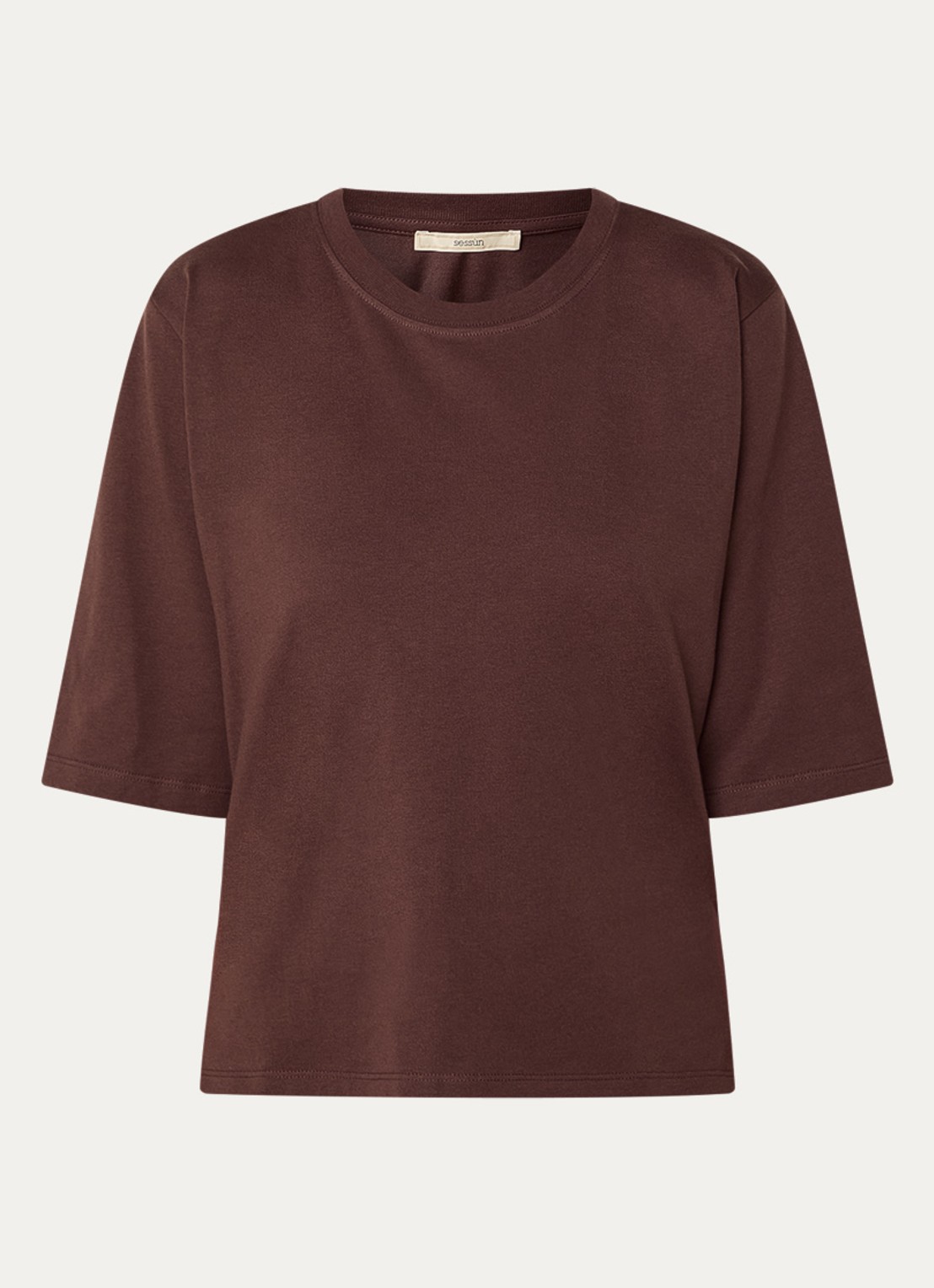 Sessùn Serge T-shirt met ronde hals - voorkant bruin
