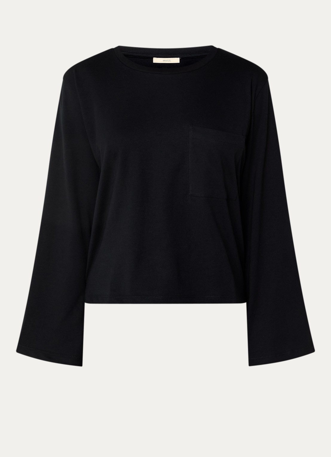 Sessùn Severiano long sleeve met borstzak - voorkant zwart