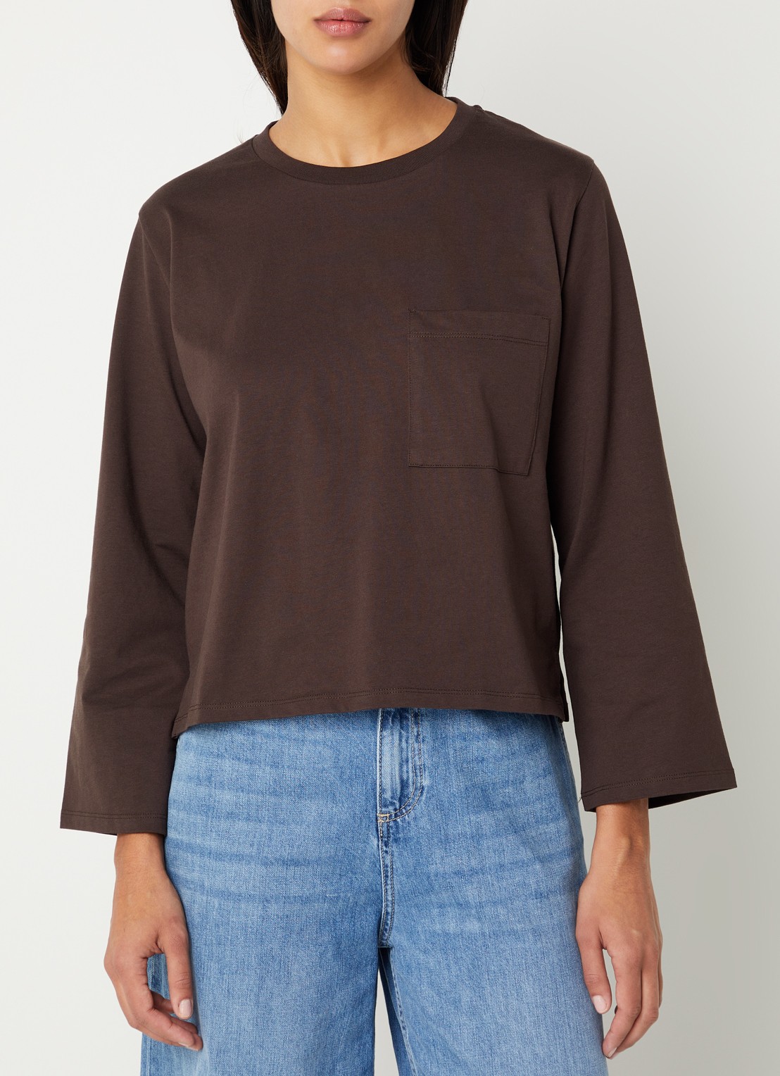 Sessùn Severiano long sleeve met ronde hals - detail 3 donkerbruin