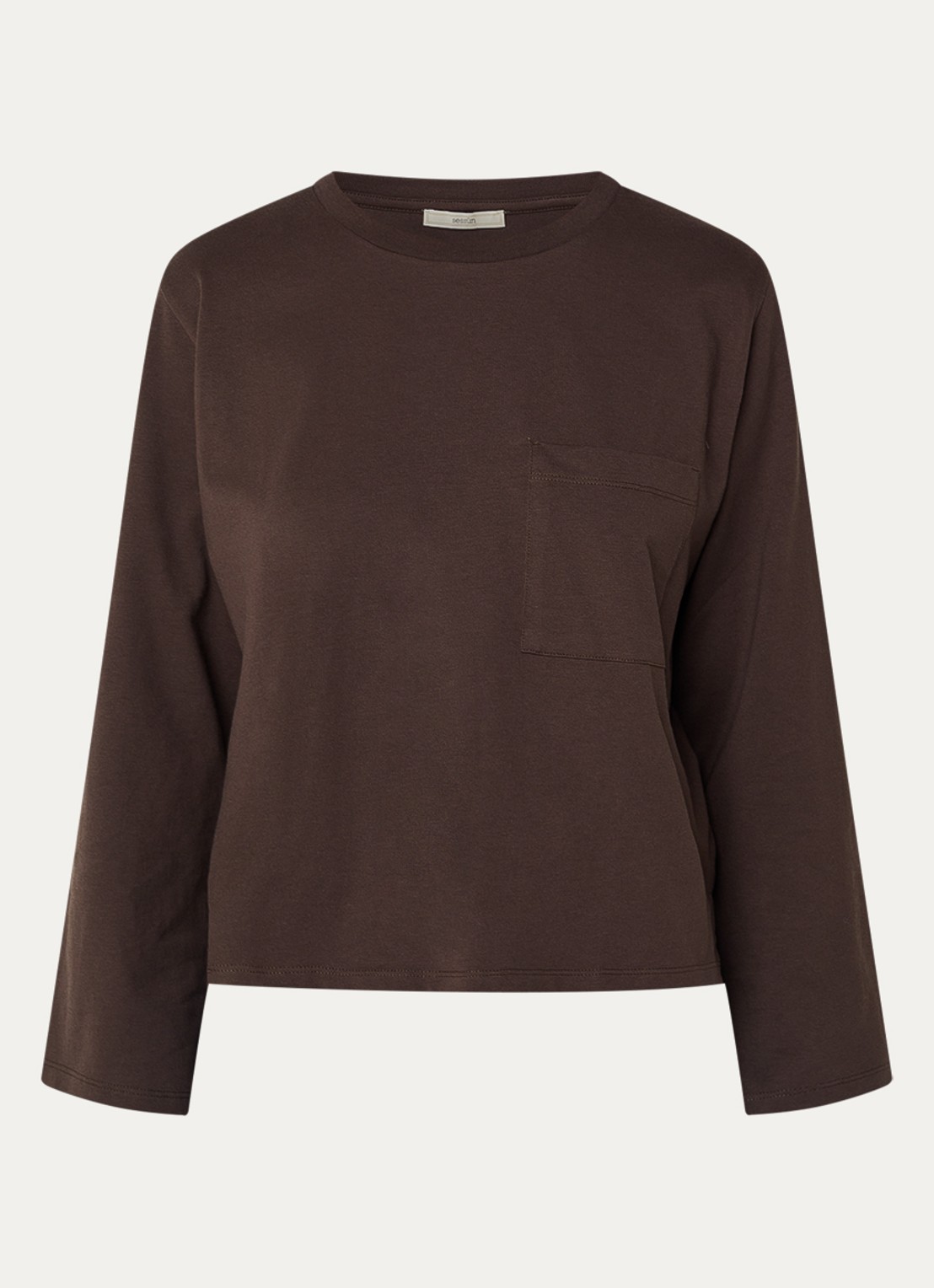 Sessùn Severiano long sleeve met ronde hals - voorkant donkerbruin