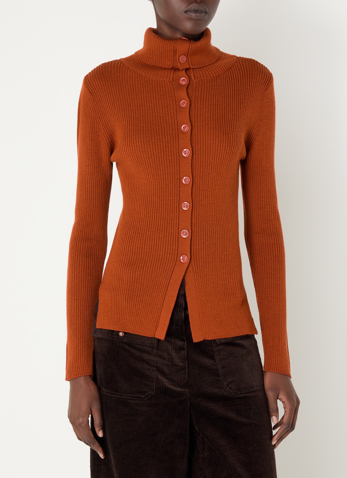 Sessùn Shimoteka ribgebreid vest met opstaande kraag - detail rood