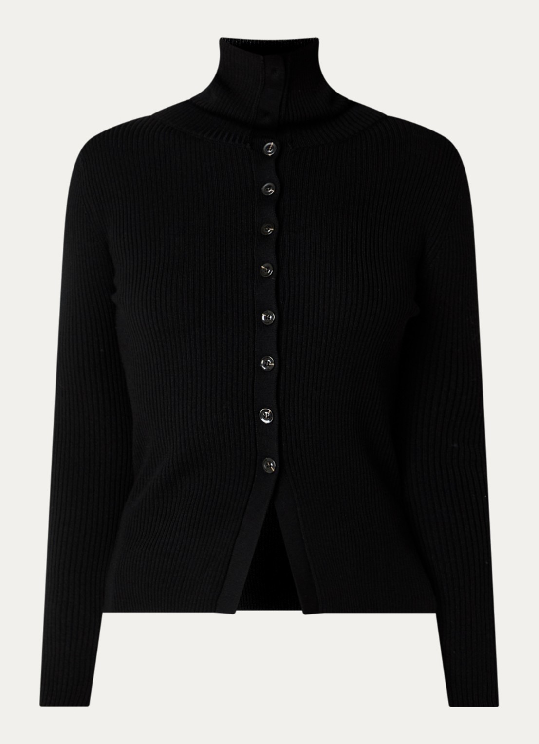 Sessùn Shimoteka ribgebreid vest met opstaande kraag - voorkant 3 zwart