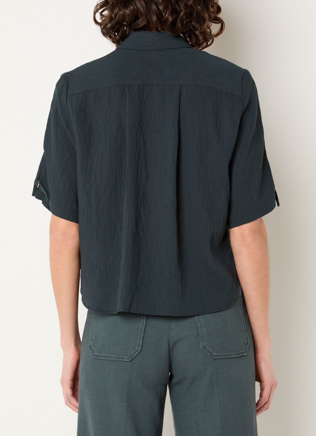 Sessùn Simonin blouse met structuur - achterkant petrol