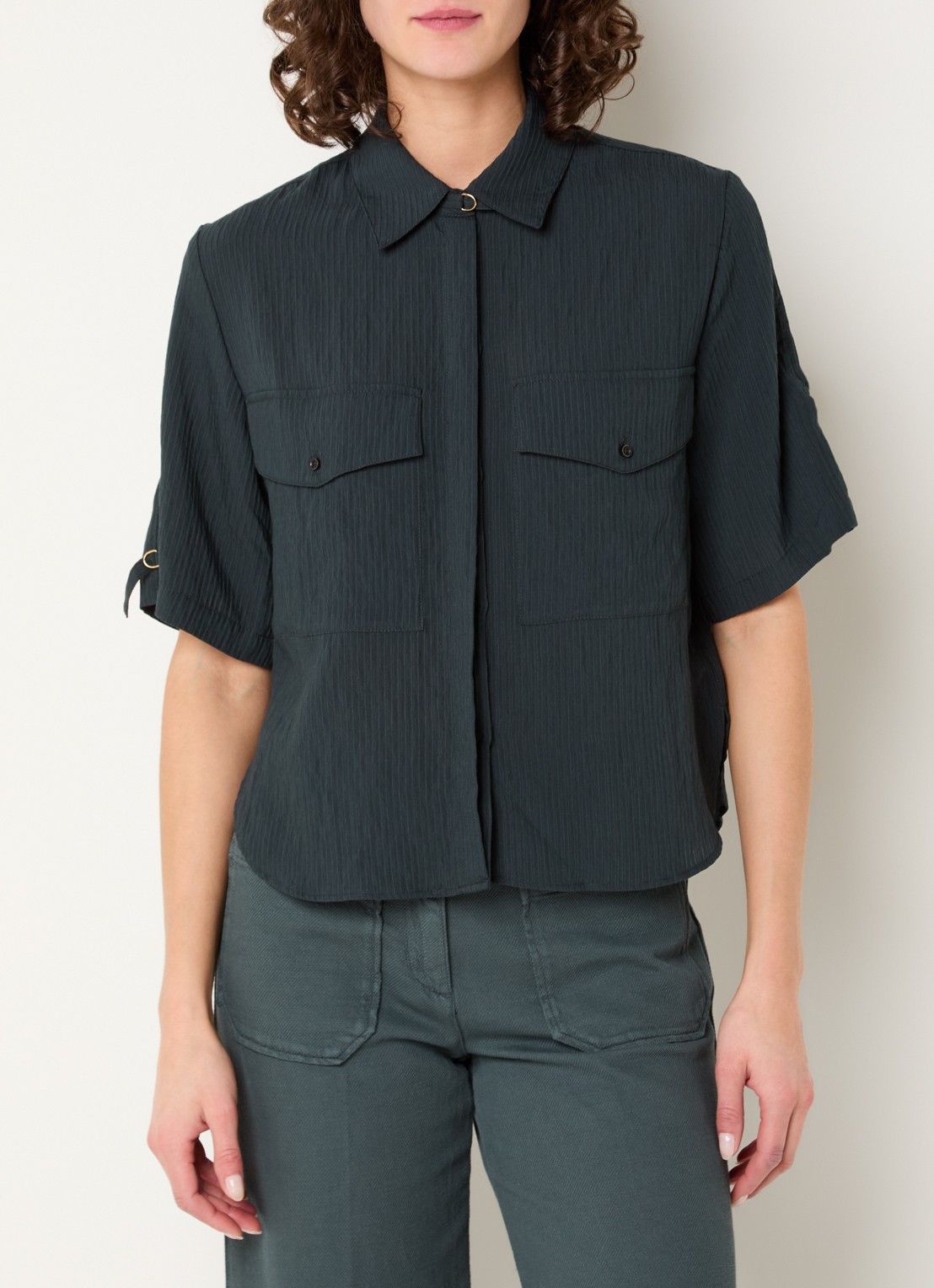 Sessùn Simonin blouse met structuur - detail 2 petrol