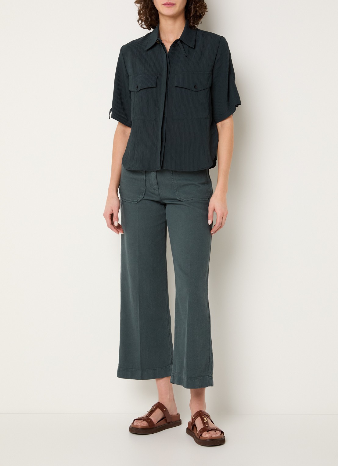 Sessùn Simonin blouse met structuur - voorkant 4 petrol