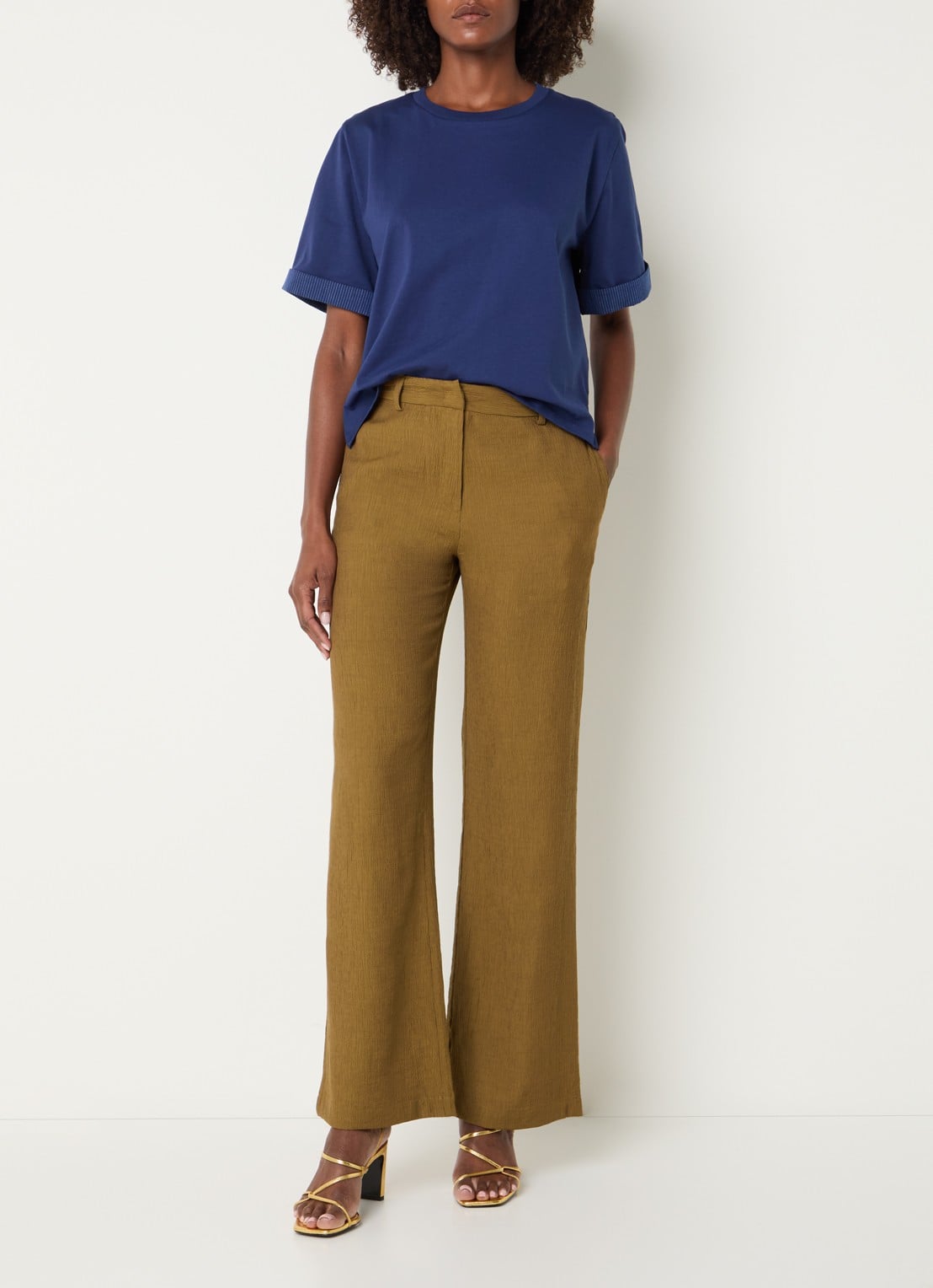 Sessùn Tancreto high waist flared fit pantalon met steekzakken - voorkant 2 brons