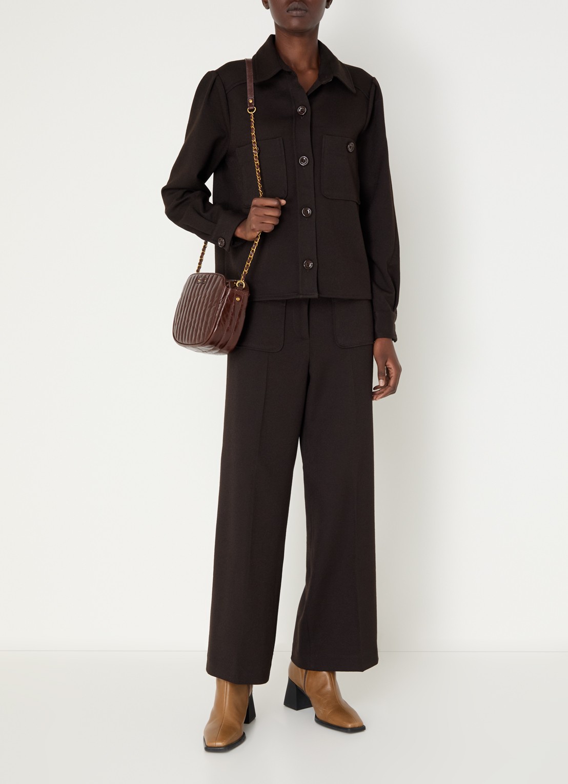 Sessùn Theodore blouse met opgestikte zakken - voorkant 2 bruin