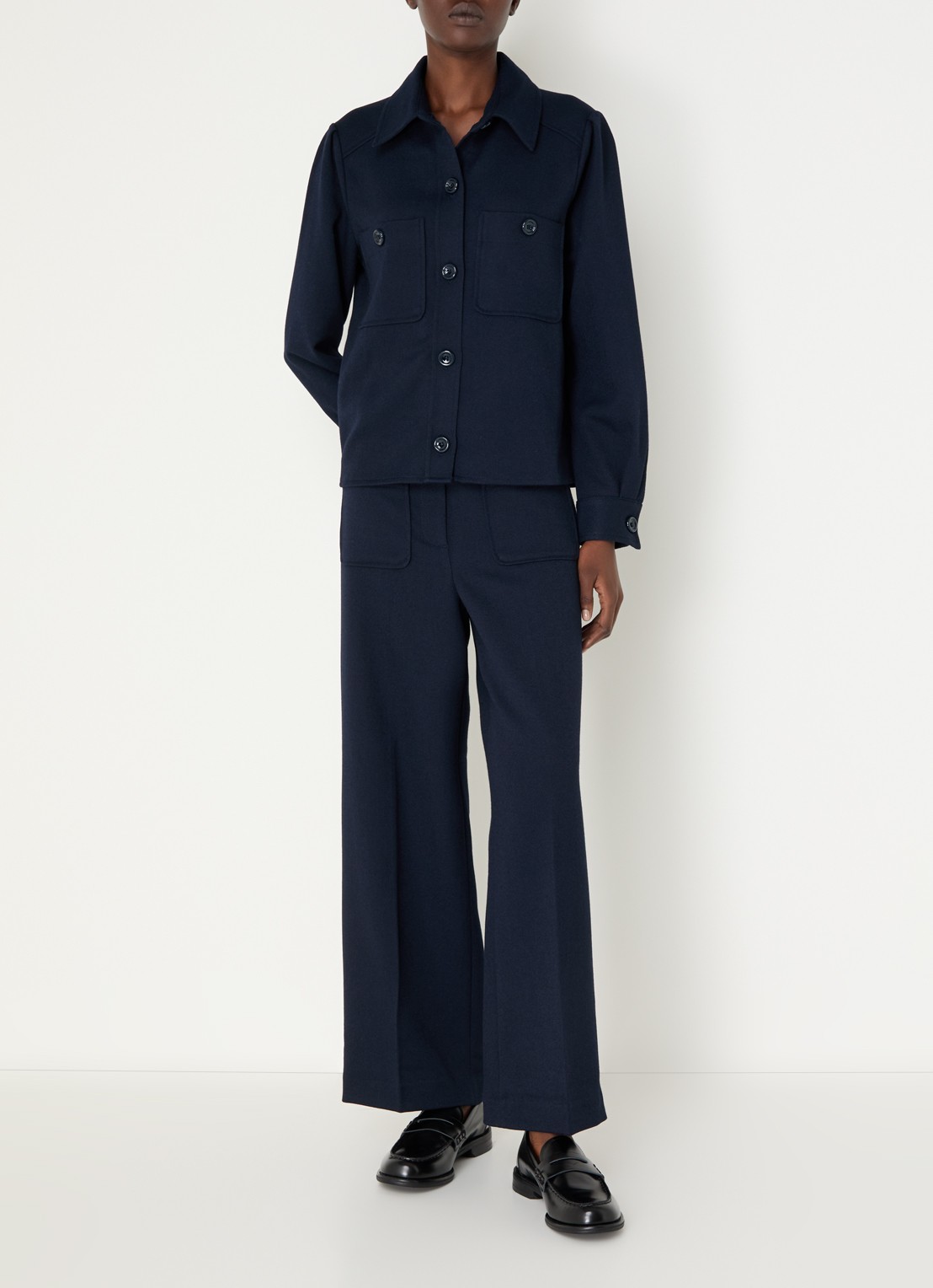 Sessùn Theodore blouse met opgestikte zakken - voorkant 2 donkerblauw